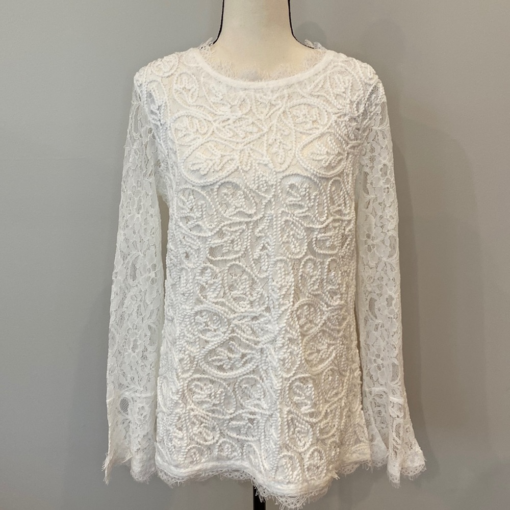 Soft Surroundings White Lace Long-Sleeve Blouse